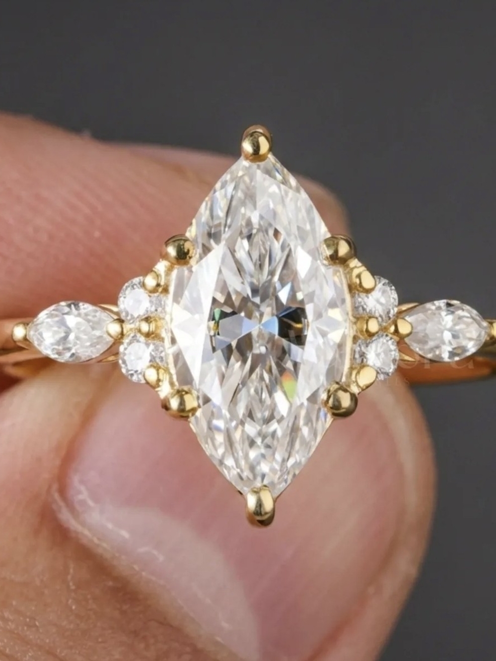 GRA Certified 2.35* CTTW VVS1 Marquise-cut Moissanite Ring w/accents Size 6&7